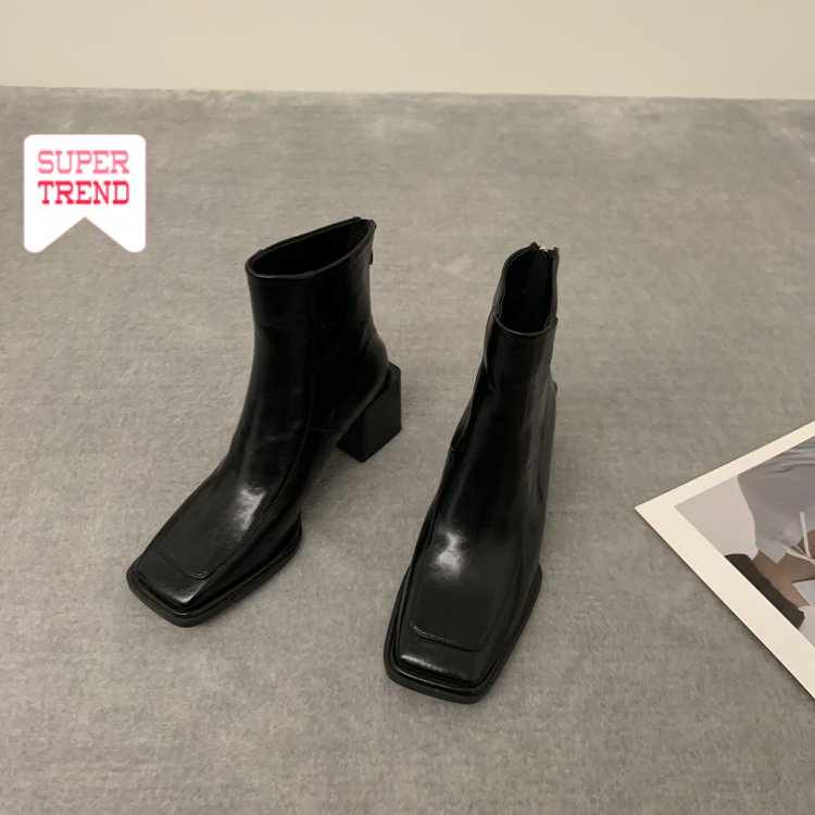 Giày Cao Gót Mũi Vuông Màu Trơn Có Khóa Kéo Thời Trang Cho Nữ