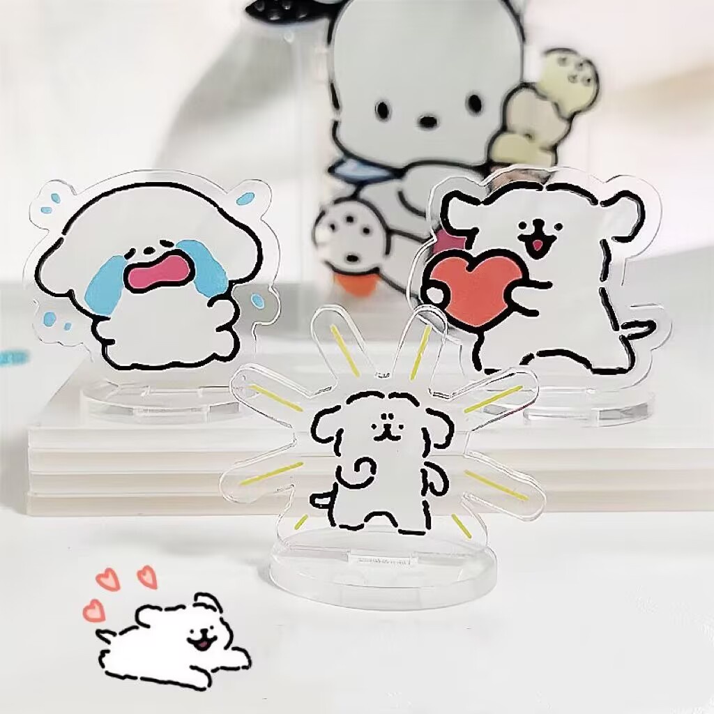 Bộ 4 Giá Đỡ Bằng Acrylic Hình Chú Chó Hoạt Hình Dễ Thương Độc Đáo Trang Trí Bàn Làm Việc