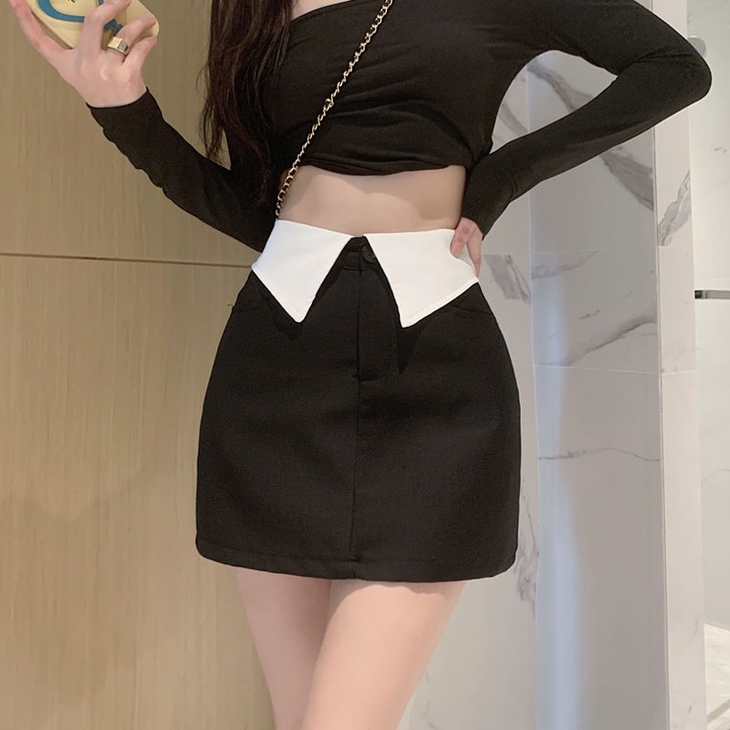 Jiashucheng Chân Váy Lưng Cao Phối Màu Thời Trang Hàn Quốc Mới Cho Nữ