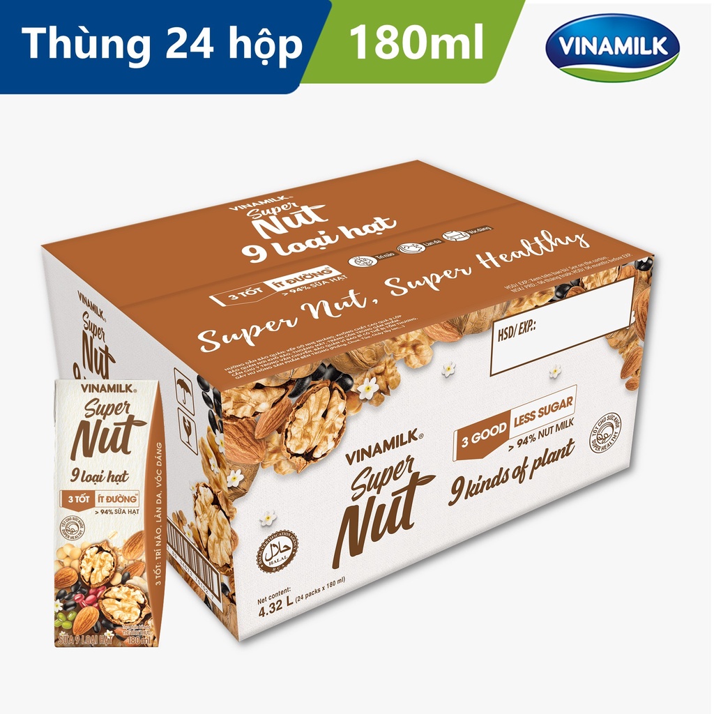 Sữa 9 loại hạt Vinamilk Super Nut Super Nut - Thùng 24 hộp 180ml