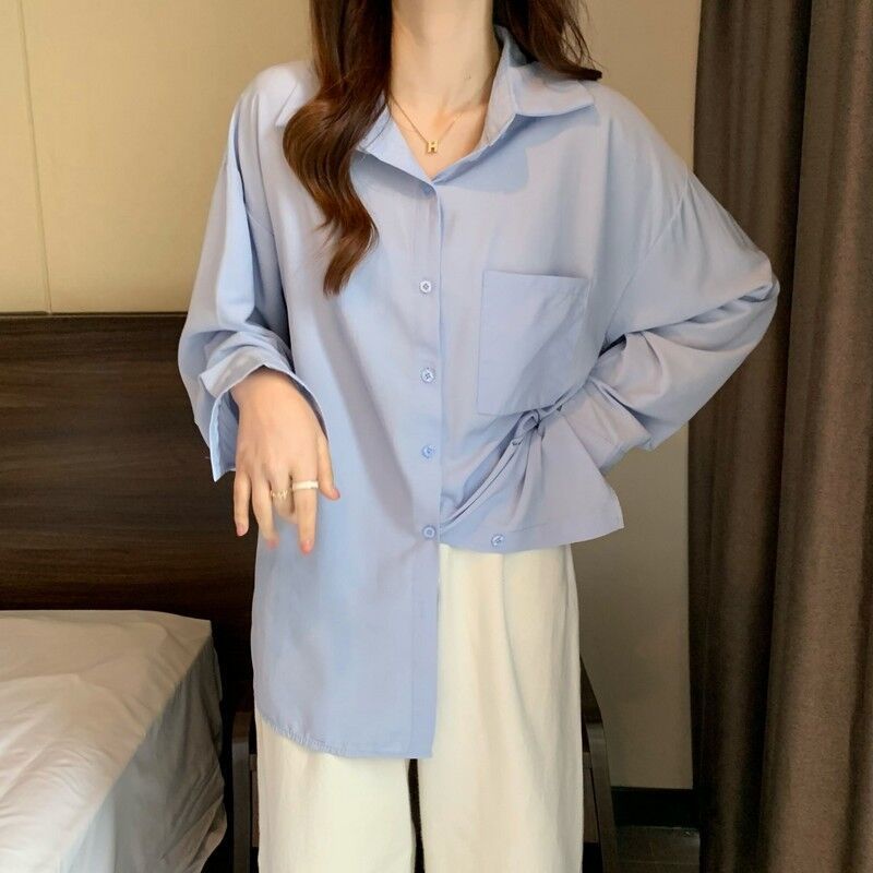 IELGY   Áo Sơ Mi chiffon Nhiều Lớp Màu Trơn Phong Cách Pháp Chất Lượng Cao Cho Nữ