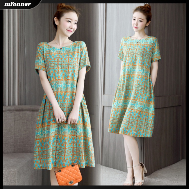 Đầm Tay Ngắn Cổ Tròn Plus Size Phong Cách Retro Thời Trang Cho Nữ