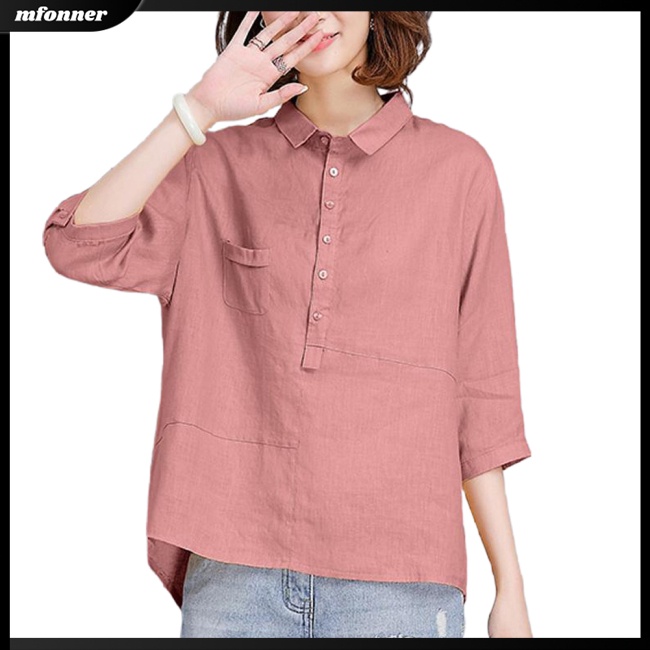 Áo Sơ Mi Tay Lửng Chất Liệu Cotton Lanh Thời Trang Mùa Hè Dành Cho Nữ