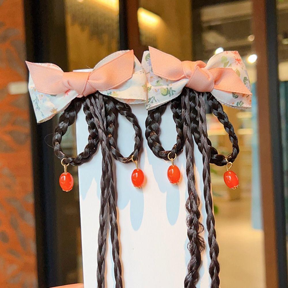 LOMBARD Kẹp Tóc Tua Rua Bằng Sợi Tổng Hợp Màu Hồng Phong Cách Trung Hoa Cổ Điển Dùng Làm Đạo Cụ Chụp Ảnh Cho Bé