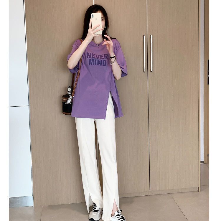 Áo Thun Nữ Ngắn Tay Dáng Rộng Xẻ Tà Thời Trang Mùa Hè