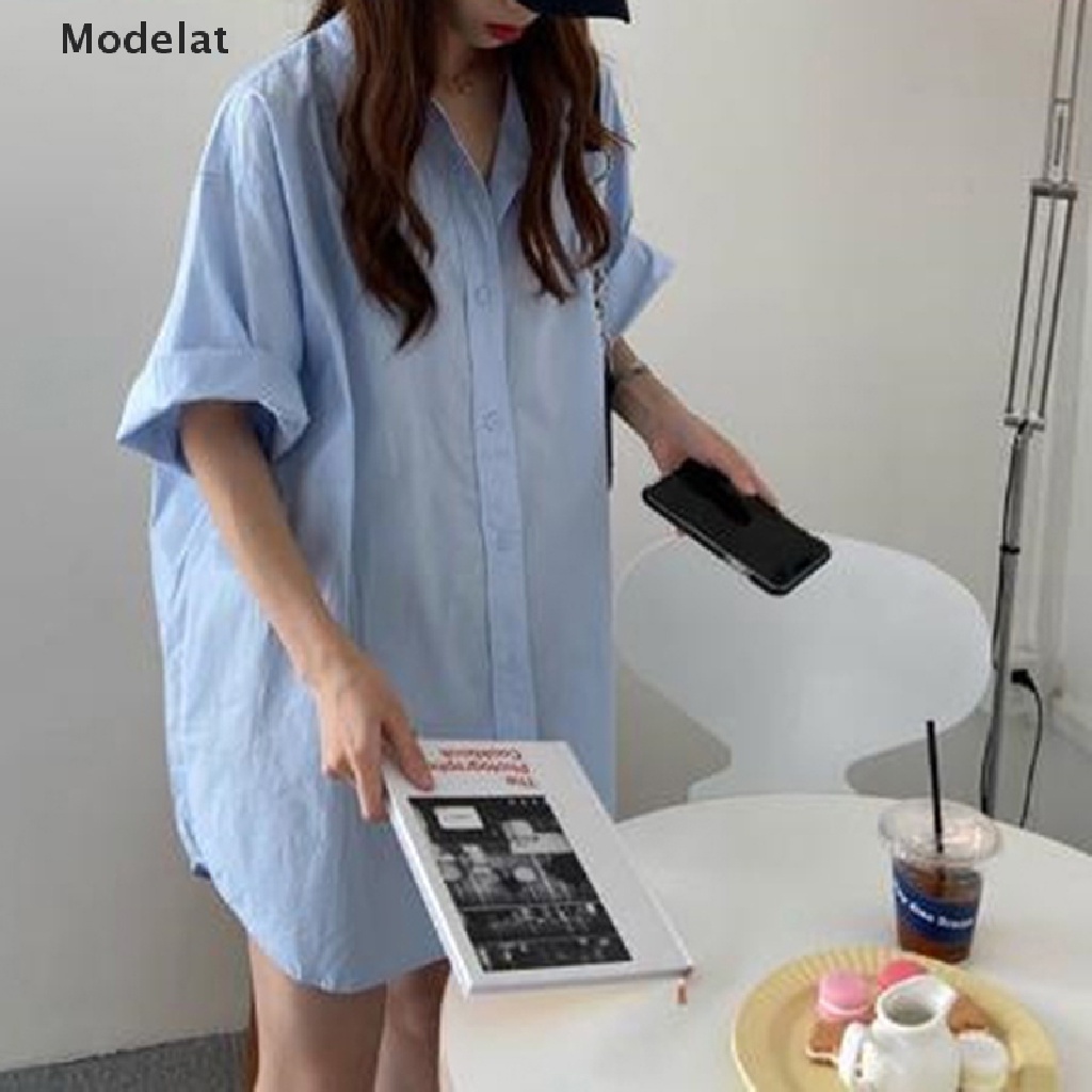 Mfc Đầm Sơ Mi Cài Nút Màu Trơn Đơn Giản Phong Cách Đường Phố Hàn Quốc