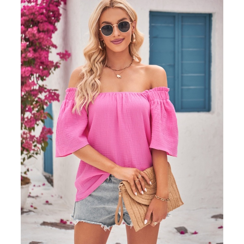 Áo Kiểu Cổ Vuông Tay Lỡ Dáng Rộng Màu Trơn Thời Trang Mùa Hè Dành Cho Nữ