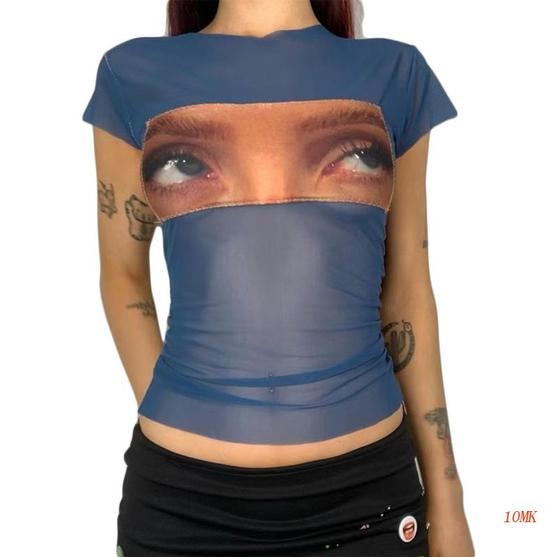 Áo Thun Croptop Tay Ngắn Dáng Ôm In Hình Đôi Mắt Vui Nhộn Phong Cách Harajuku Thời Trang Mùa Hè Cho Nữ