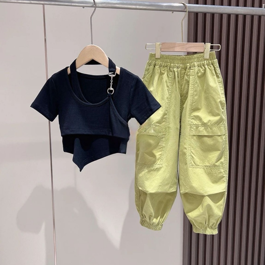 Bộ Áo Thun + Quần Dài Thể Thao Phong Cách Thời Trang Mùa Hè Mới Dành Cho Bé Gái 3-5 - 8-10 - 12-13 Tuổi/049