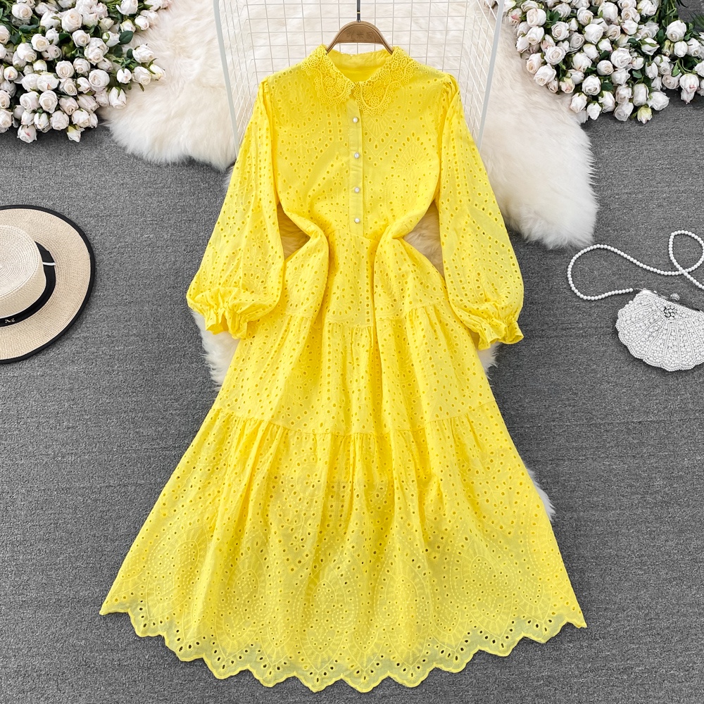 Đầm Dài Chữ A Thêu Hoa Phong Cách Vintage Thanh Lịch Cho Nữ