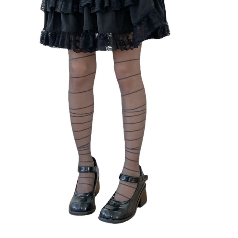 Quần Tất Lửng Họa Tiết Sọc Ngang Phong Cách Punk Vintage Dành Cho Nữ