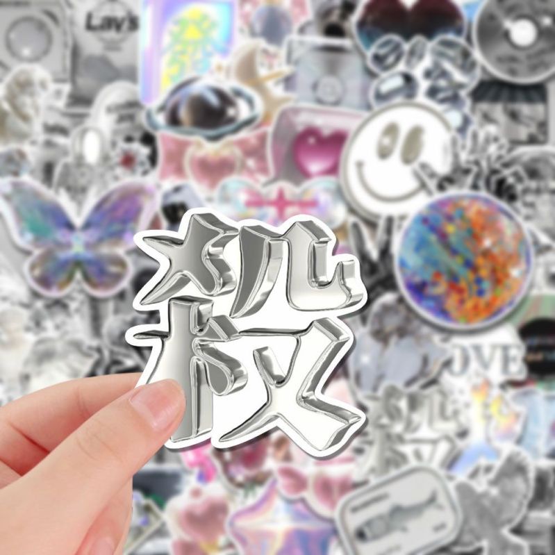 Bộ 50 Miếng Dán Trang Trí Màu Bạc Chống Thấm Nước Dễ Thương Cho Điện Thoại / Laptop / Máy Tính diy