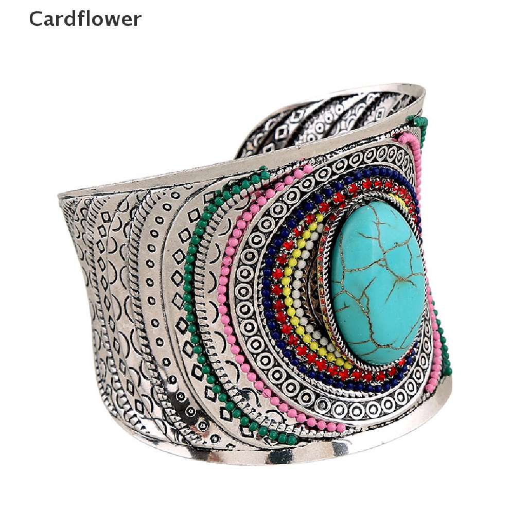 < Cardflower > Vòng Tay Bạc Tây Tạng Đính Đá Ngọc Lam Phong Cách Bohemian Vintage Cho Nữ Giảm Giá