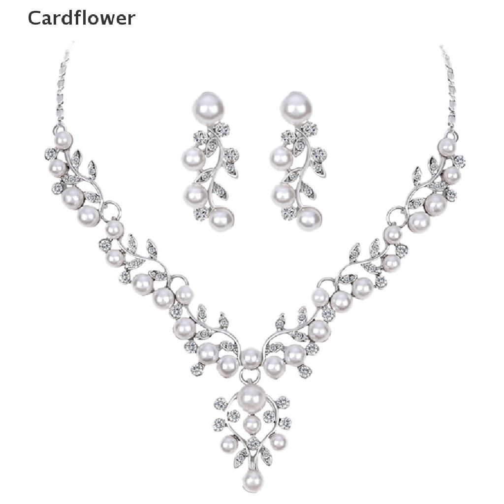 < Cardflower > Bộ Trang Sức Gồm Vòng cổ / Bông Tai Ngắn Đính Ngọc Trai Giả Thời Trang Dự Tiệc