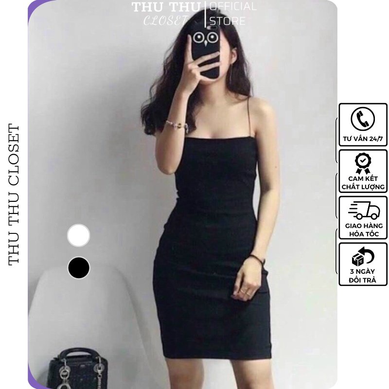 Váy hai dây bún ngắn body, đầm 2 dây nhỏ ôm sát chất co giãn màu trắng, đen siêu đẹp