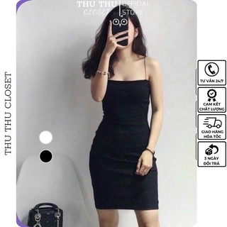 Váy hai dây bún ngắn body, đầm 2 dây nhỏ ôm sát chất co giãn màu trắng, đen siêu đẹp
