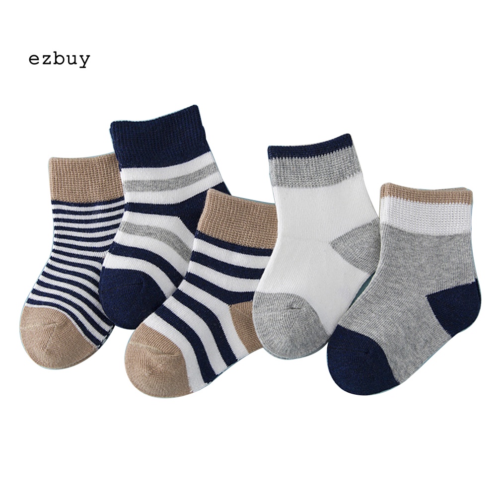 Set 5 Đôi Vớ Cotton Mềm Mại Thoáng Khí Chống Trượt Kẻ Sọc Dành Cho Bé Trai Gái