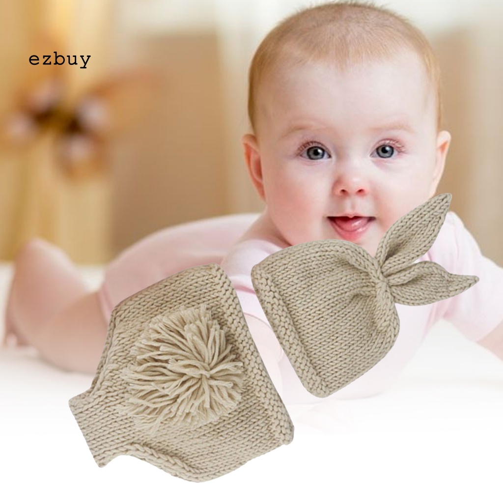 1 Set Mũ Tai Thỏ Đan Len Thủ Công + Quần Short Dùng Làm Đạo Cụ Chụp Ảnh Cho Bé Sơ Sinh
