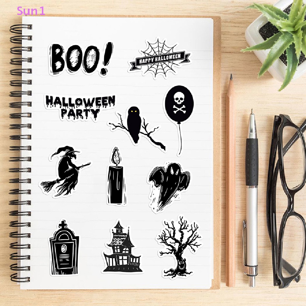 Set 50 Miếng Dán Trang Trí Xe Hơi / Laptop Họa Tiết Hoạt Hình Halloween Kinh Dị