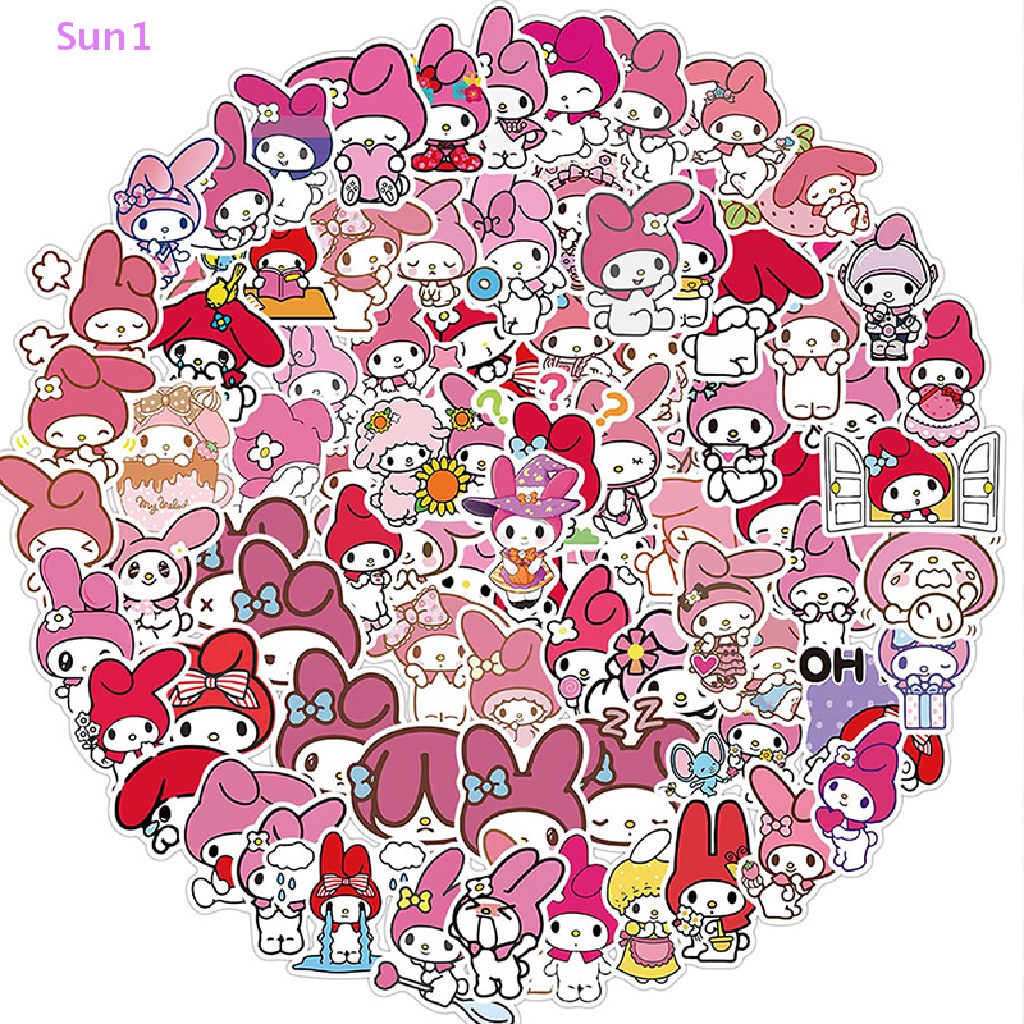Set 100 Sticker Sun1 &gt; 100 Nhãn Dán Hình Melody Dễ Thương Trang Trí Laptop Xe Máy Ván Trượt DIY