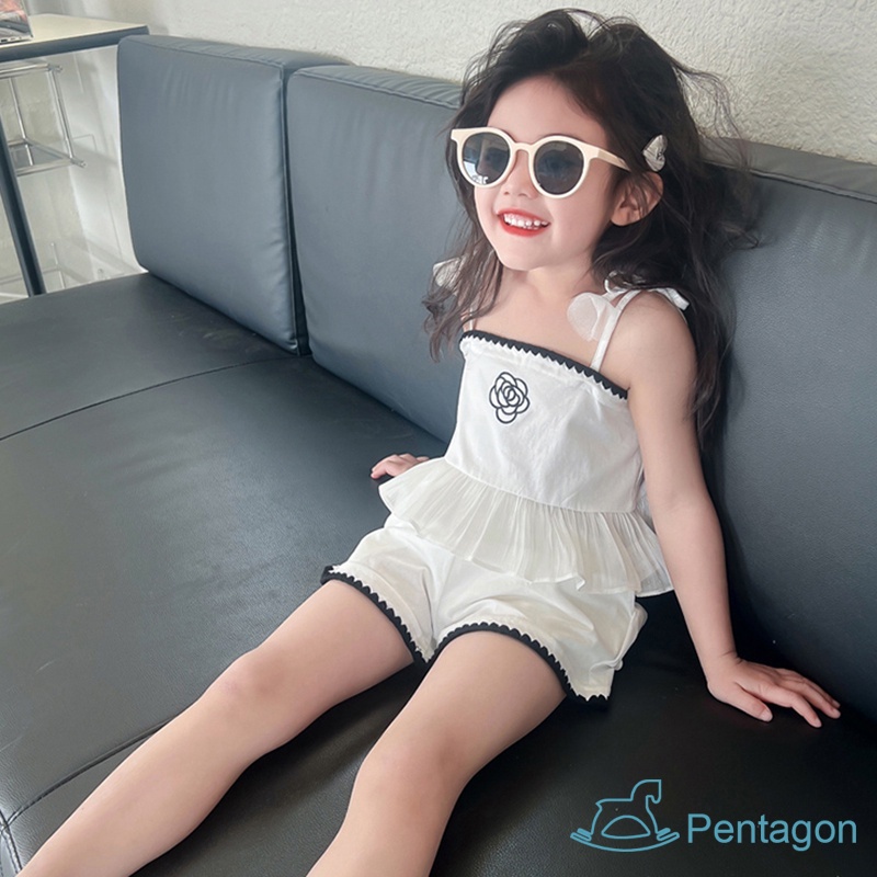 Set Đồ Mùa Hè 2 Món Gồm Áo Hai Dây + Quần Ngắn Bằng Vải Cotton Thời Trang Cho Bé Gái