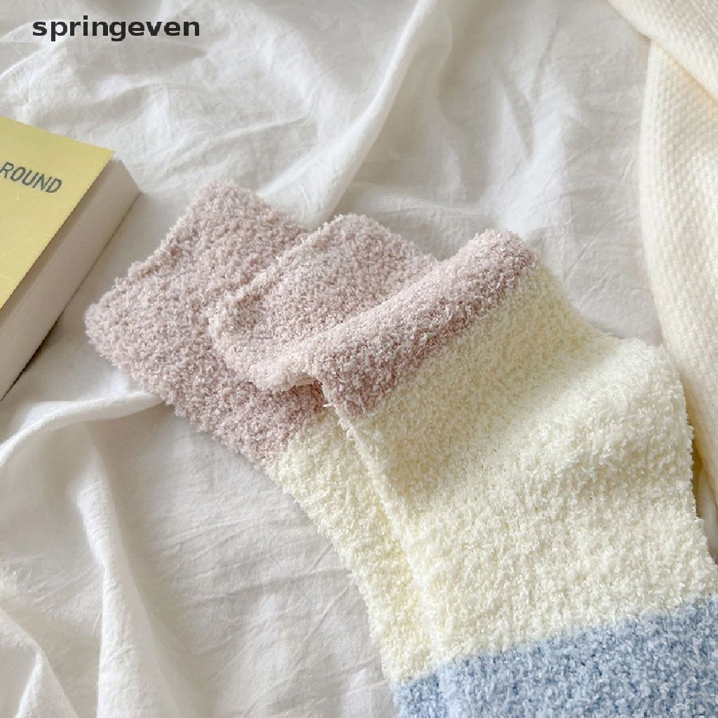 Springeven Vớ Nhung San Hô Dày Dặn Ấm Áp Màu Macaron Hình Mặt Trăng Mùa Thu / Đông Cho Nữ Mặc Ngủ Tại Nhà