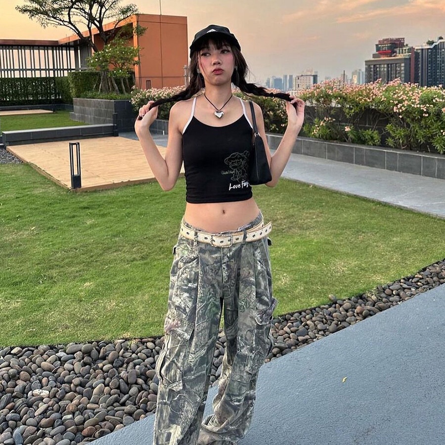 Kliou Áo Hai Dây Ôm Dáng Họa Tiết Hoạt Hình Phong Cách Đường Phố Đơn Giản Thời Trang Mùa Hè 2023