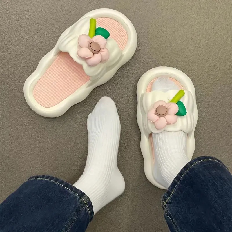 🔥4 kiểu dáng🔥Dép Đi Trong Nhà 3cm quai ngang Đế Dày chống trơn trượt Mềm Mại In Họa Tiết Hoạt Hình Xinh Xắn Cho Nữ