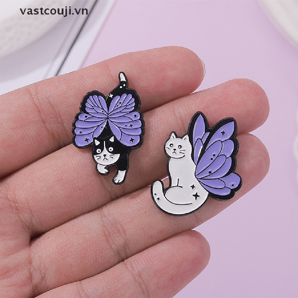 Ghim Cài Áo Hình Mèo / Bướm / Côn Trùng Đính Pha Lê Tráng Men Xinh Xắn