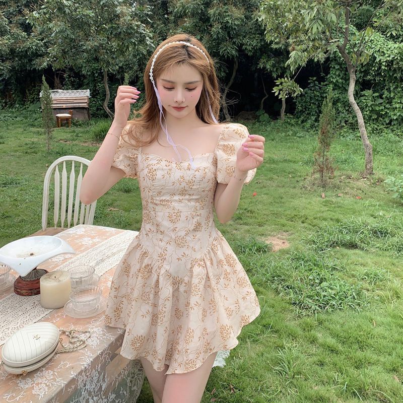 Đầm Ngắn Ôm Eo Họa Tiết Hoa Phong Cách Pháp Thời Trang Mùa Hè Cho Nữ