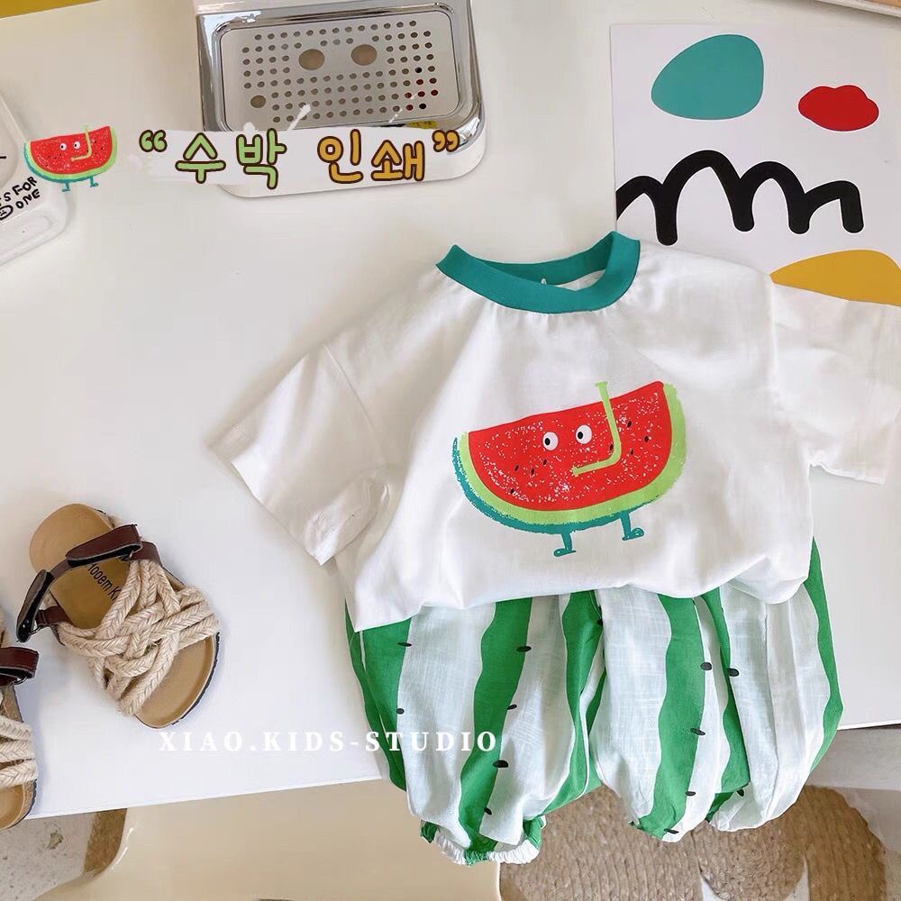 Set Áo Thun Họa Tiết Dưa Hấu + Quần Dài Chống Muỗi Thời Trang Mùa Hè 2023 Mới Cho Bé Trai