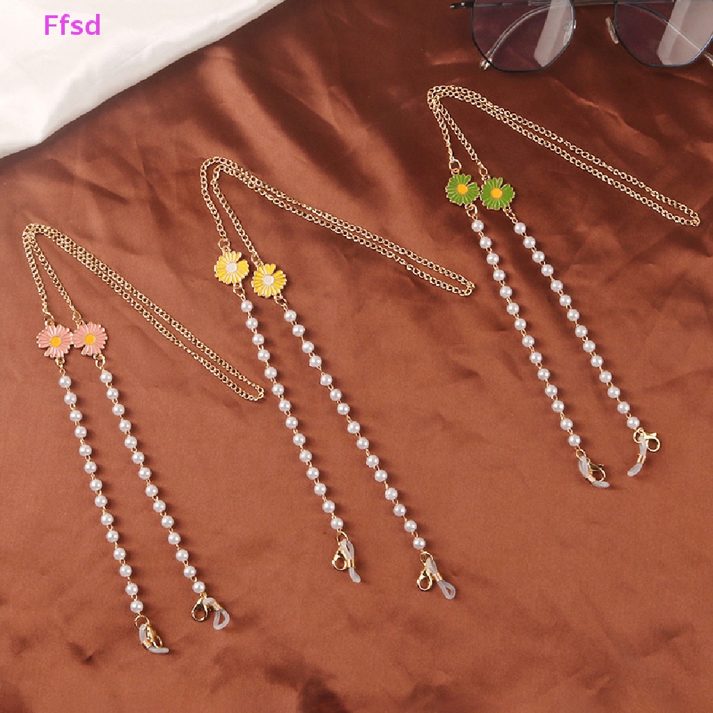 {Ffsd} Dây Đeo Mắt Kính Đính Hạt Ngọc Trai Hình Hoa Cúc Trang Sức Đa Năng * Bán Chạy