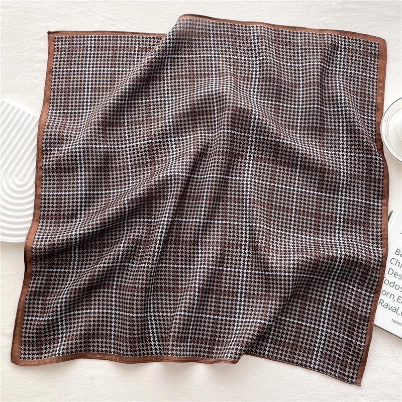 Khăn Choàng Cổ Hình Vuông 65cm Chất Liệu Cotton Lanh Họa Tiết Xương Cá Phong Cách Anh Quốc Cho Nữ