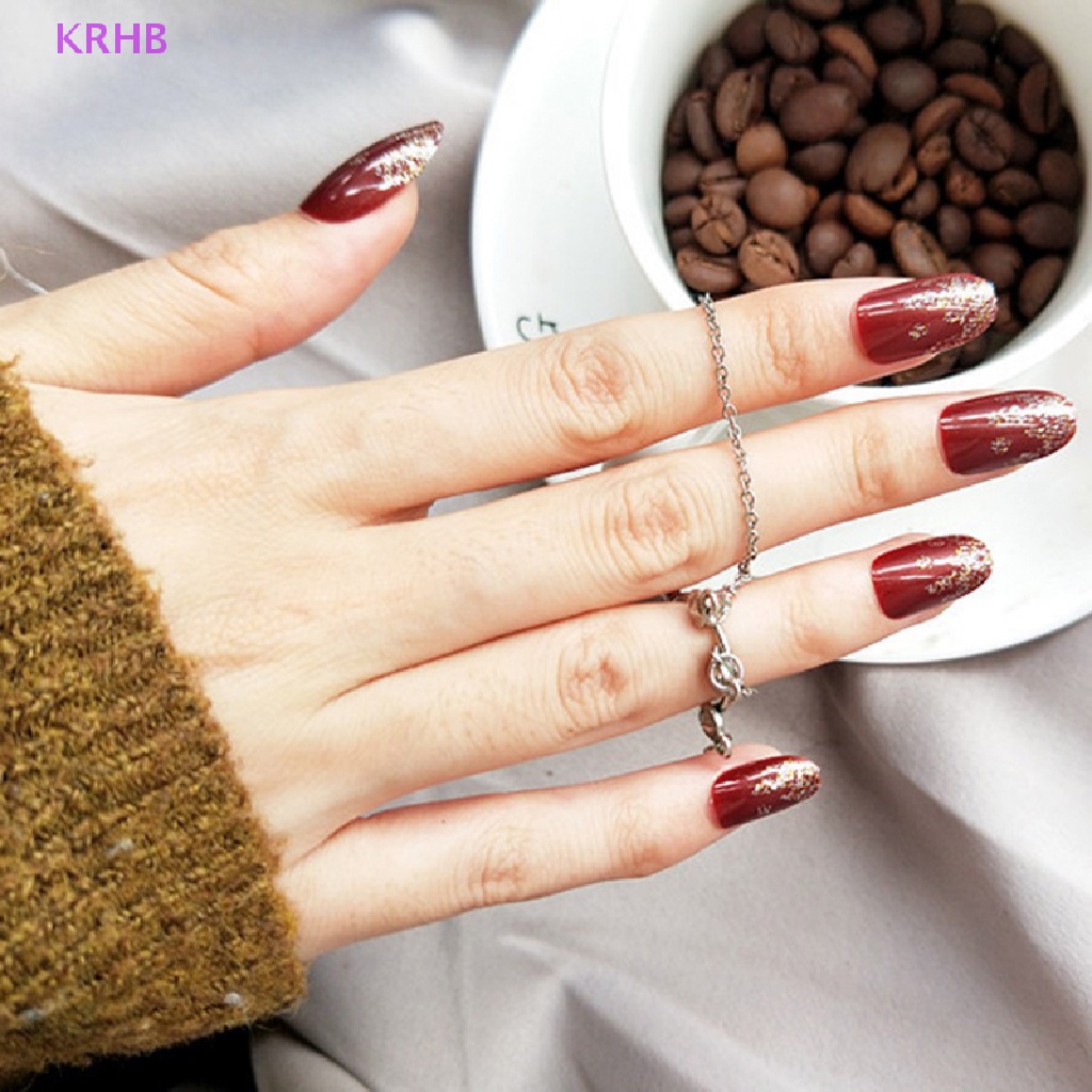 Set 24 Móng Tay Giả Đính Đá Trang Trí Tiệc Cưới Kèm Keo Dán Mới