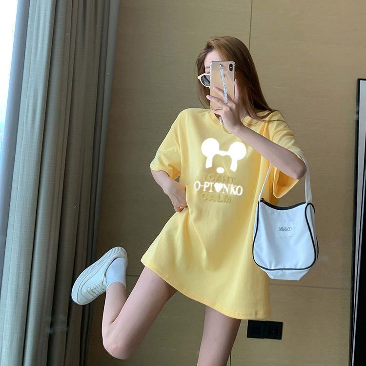 Áo Thun Dáng Rộng Cổ Tròn Thêu Hình Vương Miện Đính Kim Sa Thời Trang Mùa Hè 2022 Mới