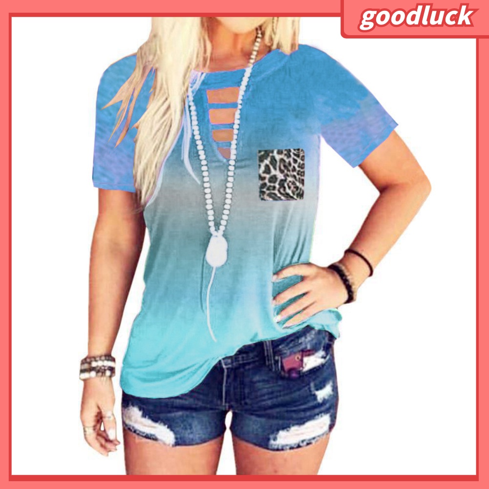 Áo Thun Ngắn Tay Cổ Tròn Màu Gradient Thời Trang Cho Nữ