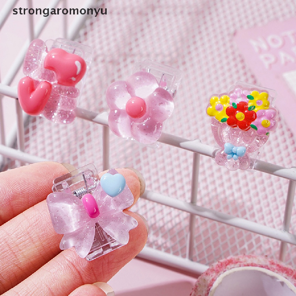Bộ 4 Kẹp Giấy Mini Bằng Acrylic Hình Hoa / Trái Tim Dễ Thương Tiện Dụng Cho Học Sinh / Văn Phòng