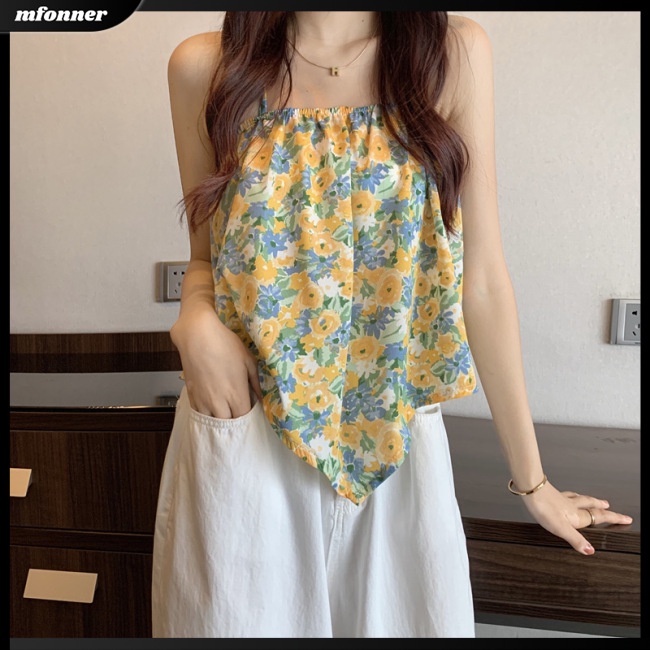 Áo Tank Top Sát Nách Cổ Yếm Dáng Rộng In Họa Tiết Hoa Thời Trang Cho Nữ