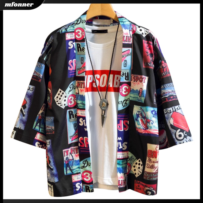 Áo Khoác Kimono Tay Lửng Dáng Rộng In Họa Tiết Cá Tính Dành Cho Nam Và Nữ