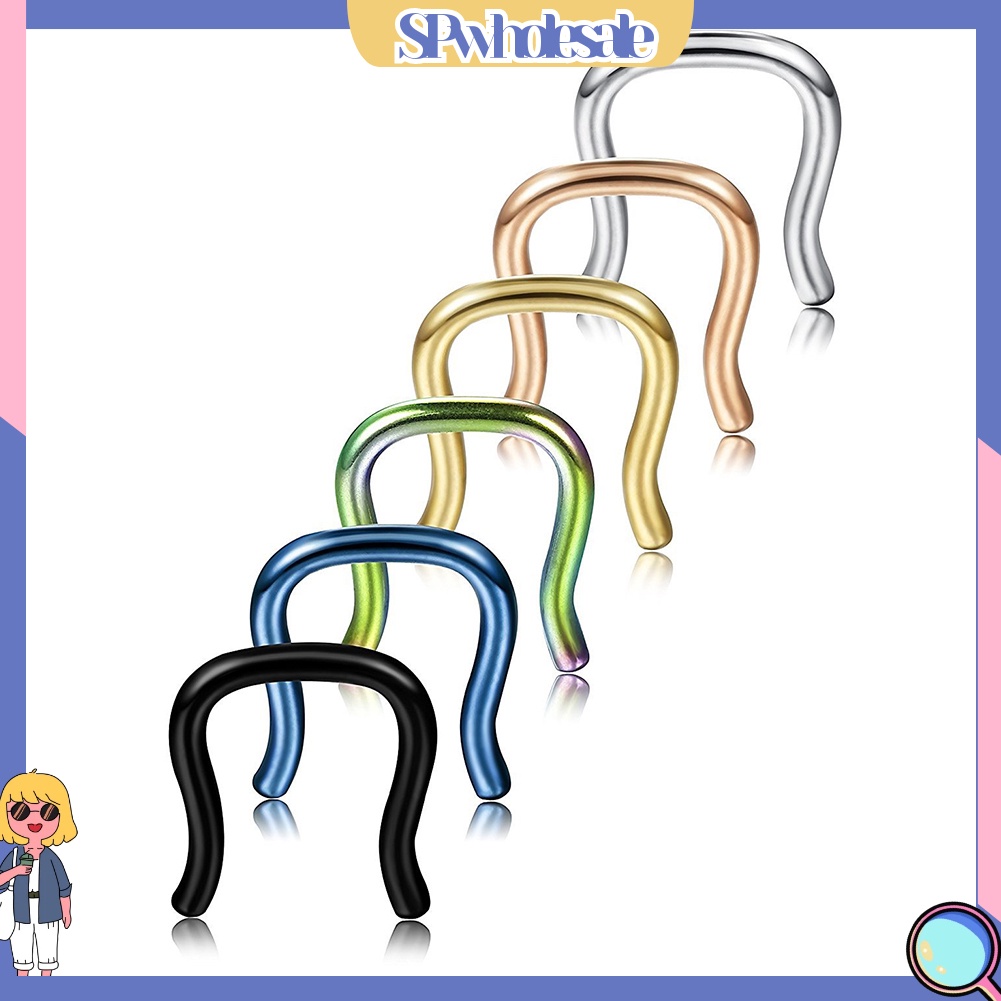 <SPwholesale> 6 Khuyên Mũi Hình Chữ U Bằng Thép 316L 1 / 1.2 / 1.6mm