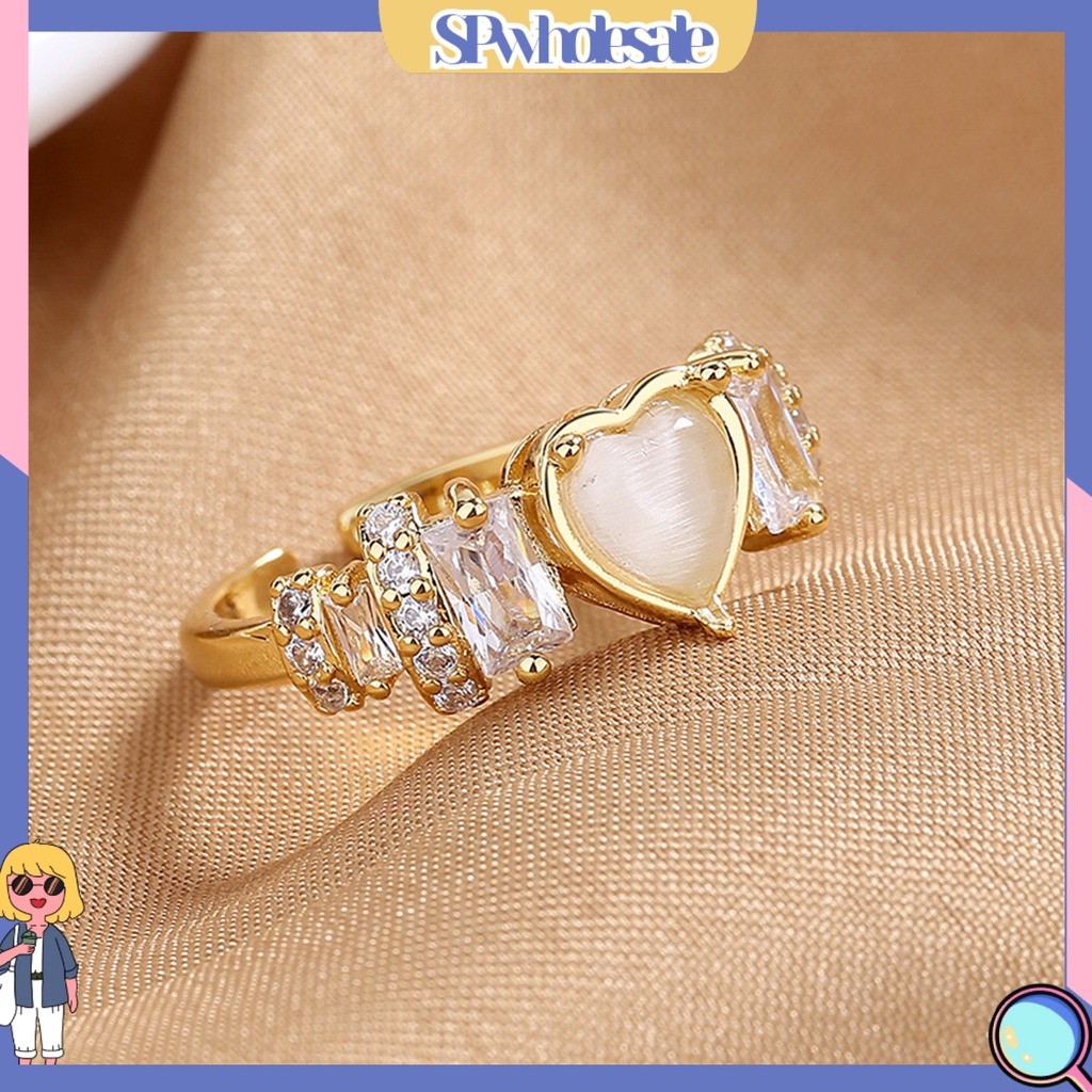 <SPwholesale> Nhẫn Hở Đính Đá Hình Trái Tim Phong Cách Retro Thời Trang Cho Nữ