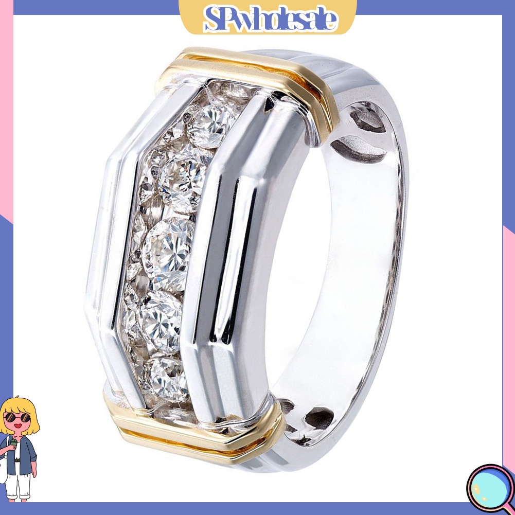 <SPwholesale> Nhẫn Đính Đá Hai Tông Màu Thời Trang Dành Cho Nam