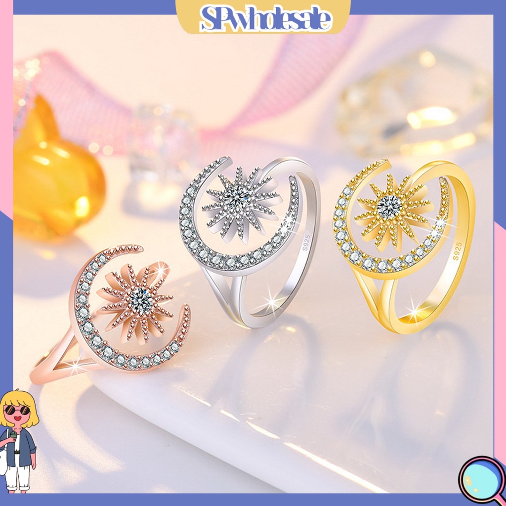 <SPwholesale> Nhẫn Hở Đính Đá Mặt Trăng Ngôi Sao Thanh Lịch Làm Quà Tặng Trang Sức Cho Nữ