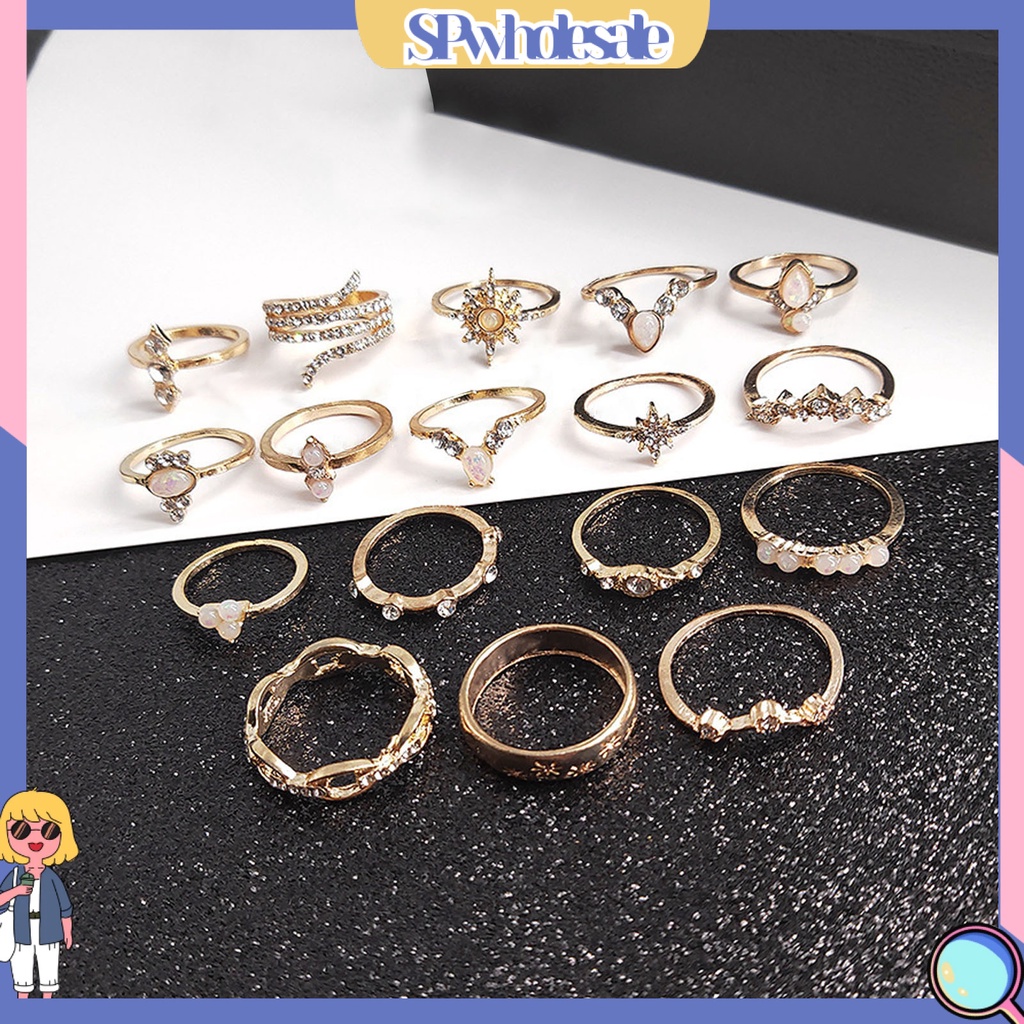 <SPwholesale> Set 17 Nhẫn Đeo Khớp Ngón Tay Đính Đá Phong Cách Vintage Cho Nữ