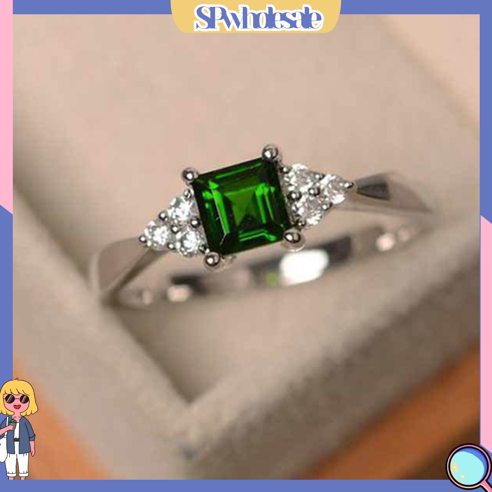<SPwholesale> Nhẫn Đính Hôn Đính Đá Zircon Hình Vuông Thời Trang Cho Nữ