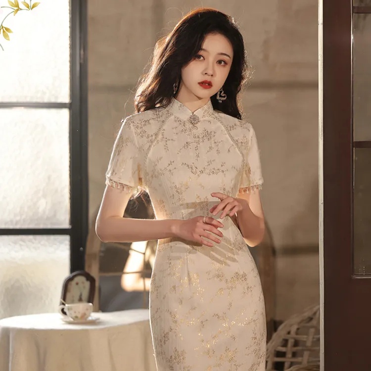 Đầm Ren Tổng Hợp Qipao Phong Cách Cộng Hòa Cổ Điển Thời Trang Cho Nữ