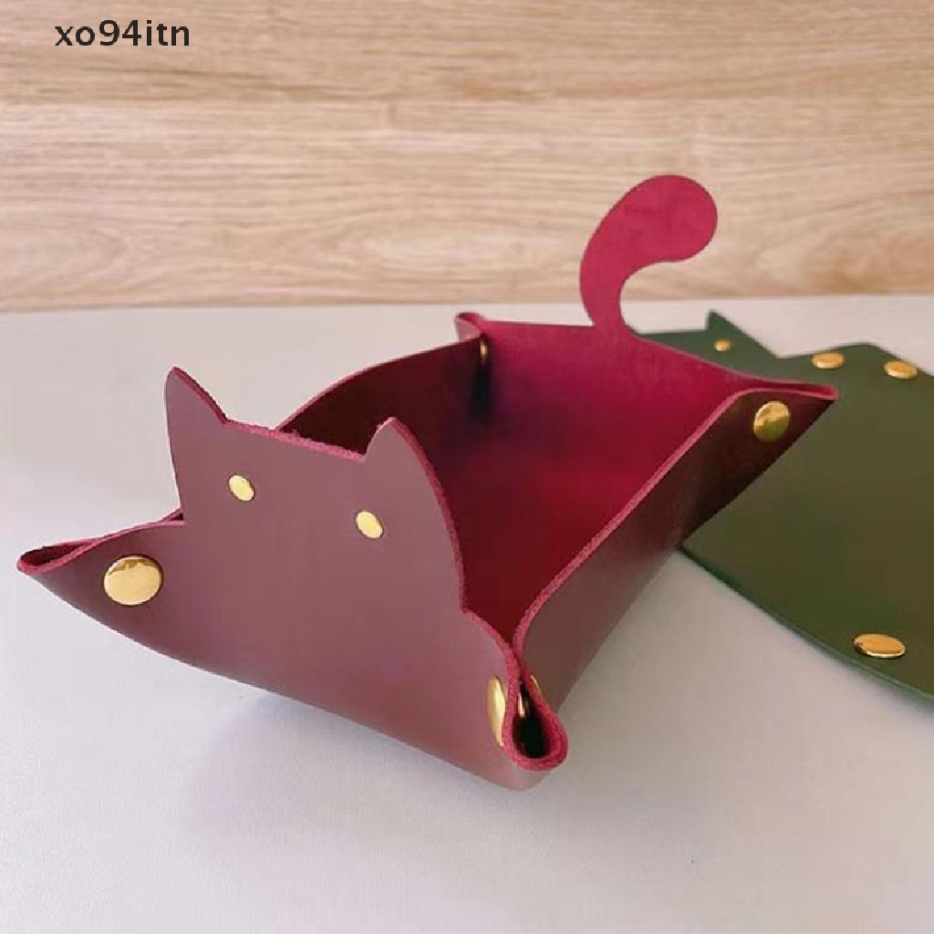 1 Khay Da Đựng Đồ Để Bàn Hình Mèo Dễ Thương