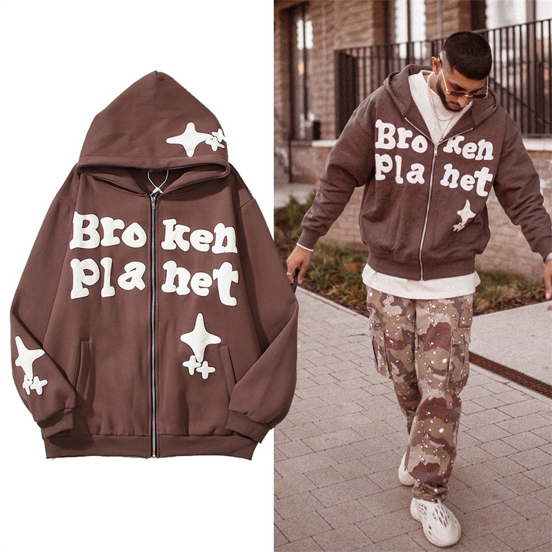 Broken Moon- Áo Khoác cardigan Dáng Rộng Có Khóa Kéo Thương Hiệu Cao Cấp Thời Trang Đường Phố Mỹ Hàng Ngày Cho Nam Và Nữ Giống Nhau