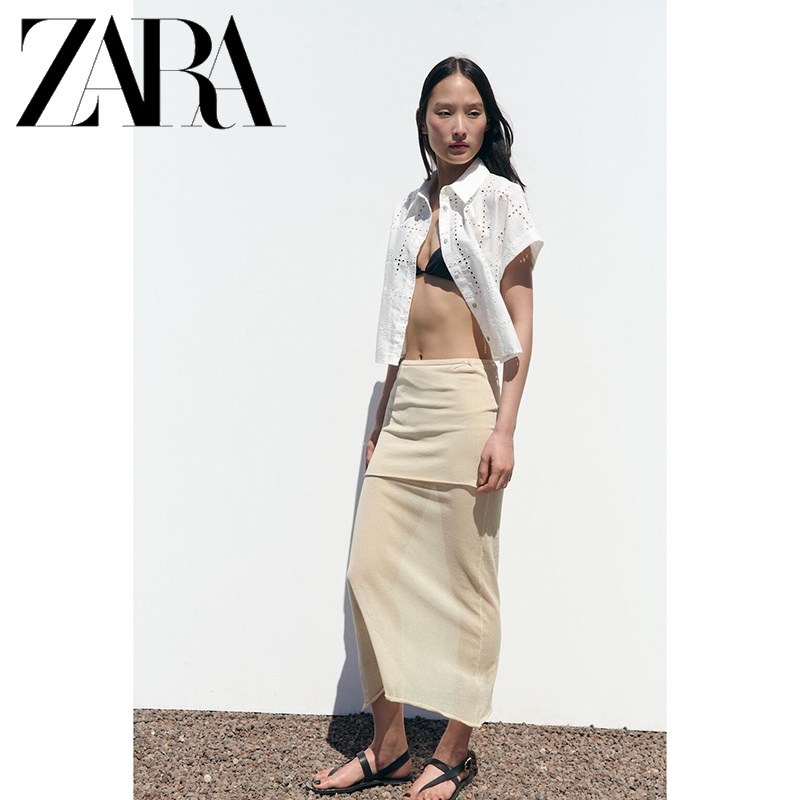 Zara Áo Sơ Mi Ngắn Tay Thêu Họa Tiết Xinh Xắn Dành Cho Nữ