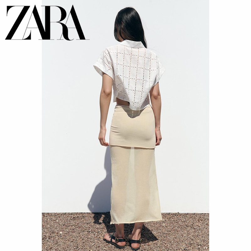 Zara Áo Sơ Mi Ngắn Tay Thêu Họa Tiết Xinh Xắn Dành Cho Nữ